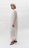 Long Sleeve Ivory Organza Silk Dress