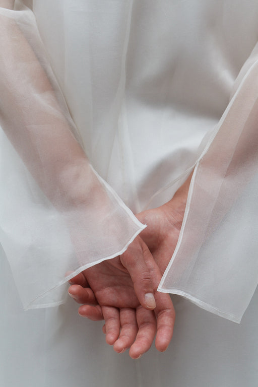 Long Sleeve Ivory Organza Silk Dress