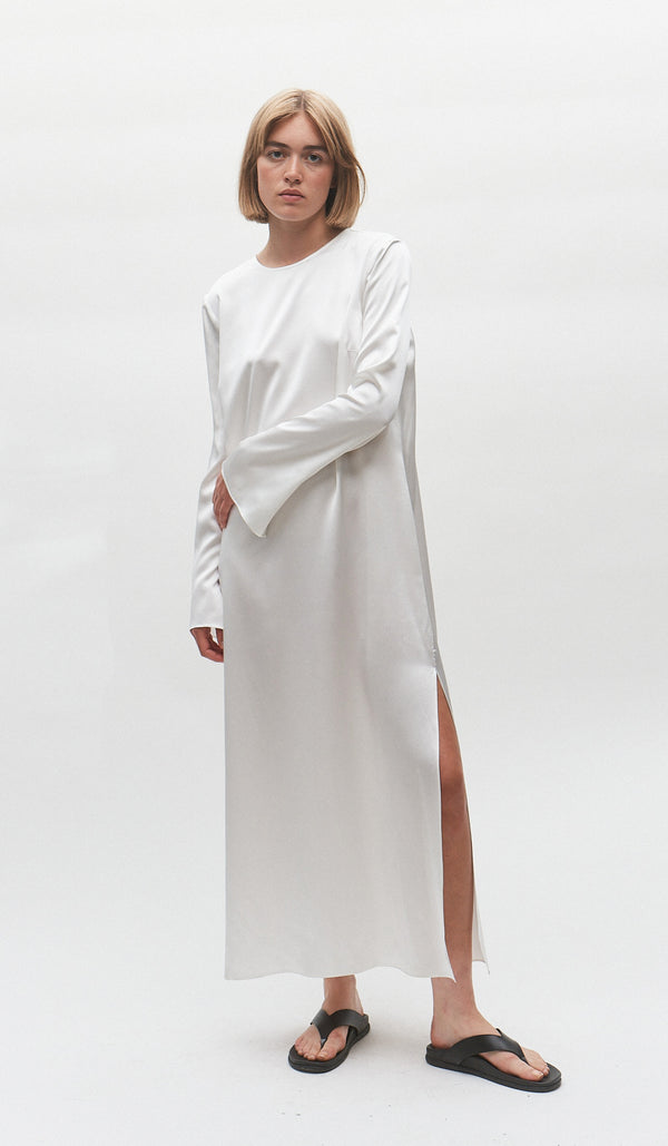 Long Sleeve Ivory Silk Dress