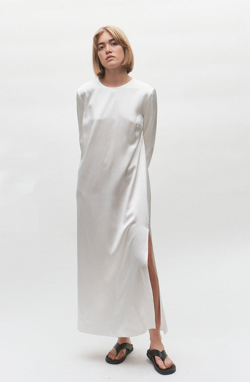 Long Sleeve Ivory Silk Dress
