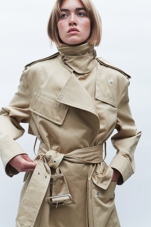 Khaki Oversized Cotton Trench Coat