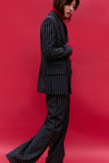 Navy Wool Bold Pinstripe Double Breasted Jacket