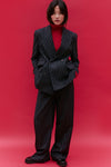 Navy Wool Bold Pinstripe Wide Leg Trouser