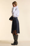 Navy Wool Midi Multi Pleat Wrap Skirt