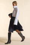 Navy Wool Midi Multi Pleat Wrap Skirt