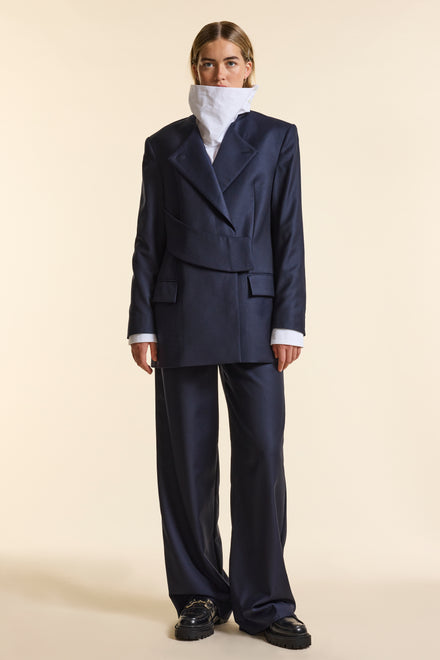 Navy Wool Wrap Jacket