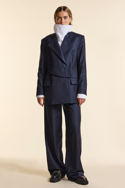 Navy Wool Wrap Jacket