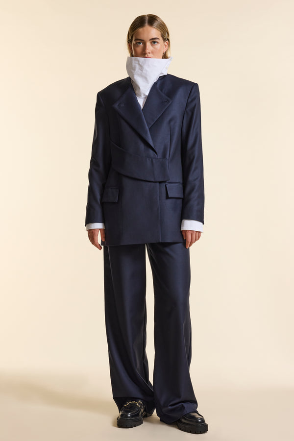 Navy Wool Wrap Jacket