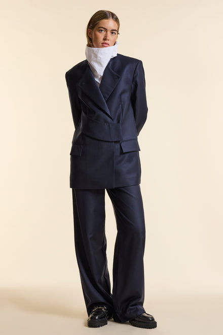 Navy Wool Wrap Jacket