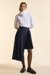 Navy Wool Asymmetrical Pleated Wrap Skirt