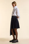 Navy Wool Asymmetrical Pleated Wrap Skirt