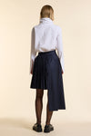 Navy Wool Asymmetrical Pleated Wrap Skirt