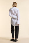 White Organic Poplin Collarless Tie Waist Shirt
