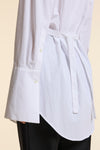 White Organic Poplin Collarless Tie Waist Shirt
