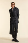 Black Wool Exaggerated Double Breasted Jacket