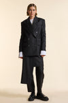 Black Wool Exaggerated Double Breasted Jacket