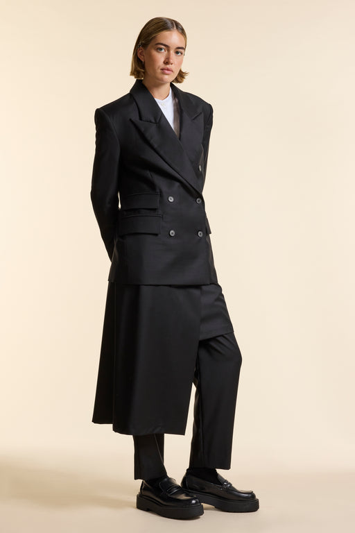 Black Wool Exaggerated Double Breasted Jacket