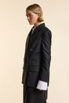Black Wool Exaggerated Double Breasted Jacket