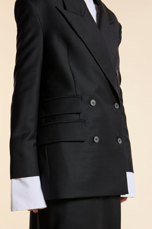 Black Wool Exaggerated Double Breasted Jacket