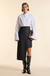 Black Wool Straight Wrap Skirt