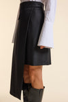 Black Wool Straight Wrap Skirt