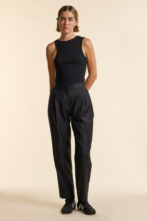 Black Wool Tapered Trouser