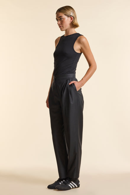Black Wool Tapered Trouser