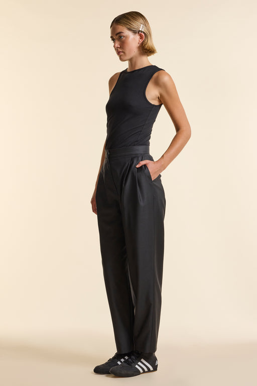Black Wool Tapered Trouser