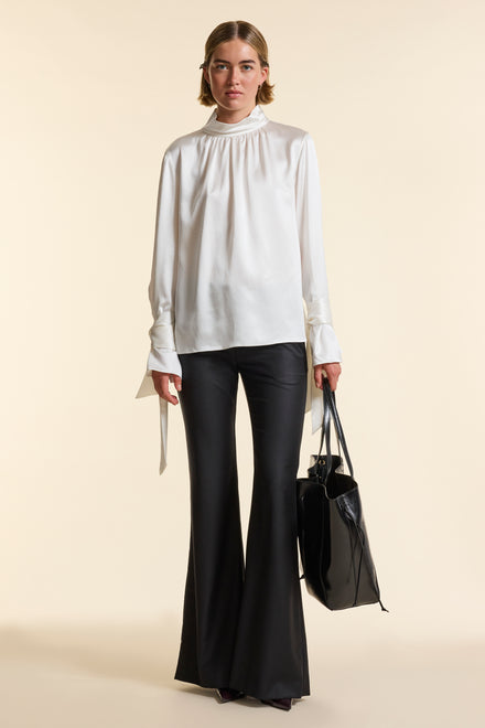 Ivory Silk Tie Cuff Shirt