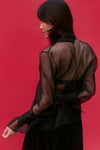 Black Organza Silk Tie Cuff Shirt