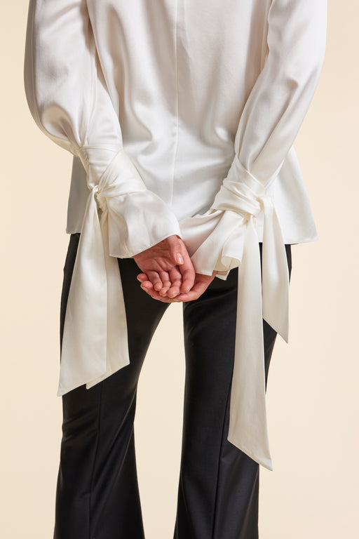 Ivory Silk Tie Cuff Shirt