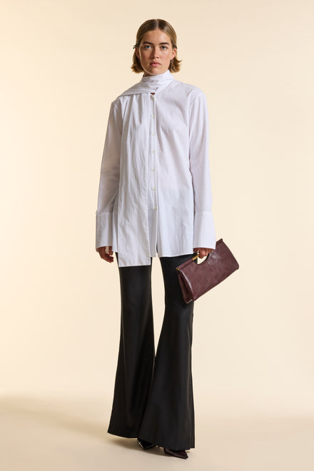 White Poplin Tie Neck Shirt