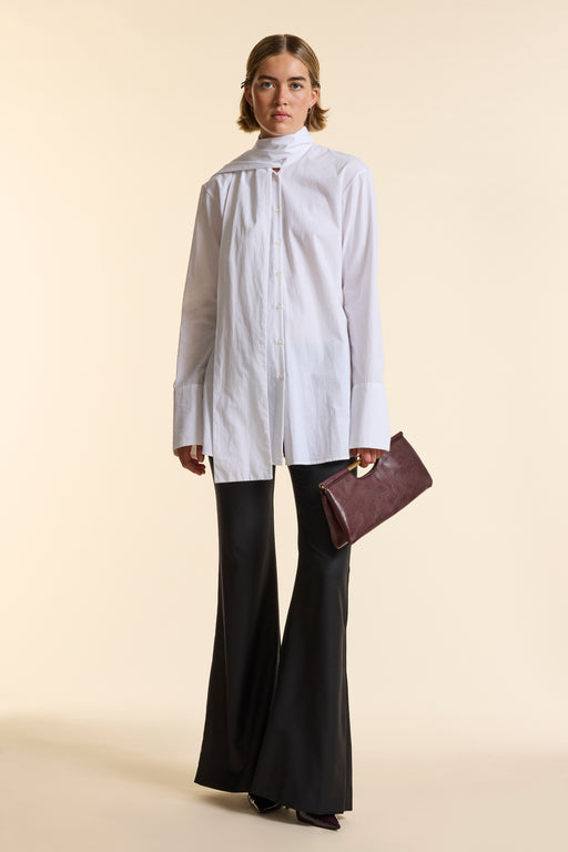 White Poplin Tie Neck Shirt