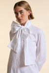 White Poplin Tie Neck Shirt