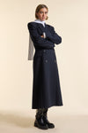 Navy Wool Double Breasted Sculpted Coat