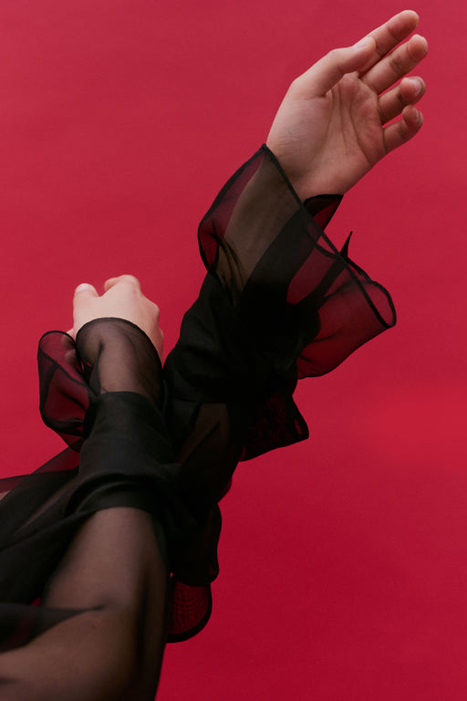 Black Organza Silk Tie Cuff Shirt