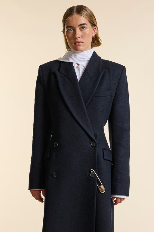 Black Wool Double Breasted Sculpted Coat