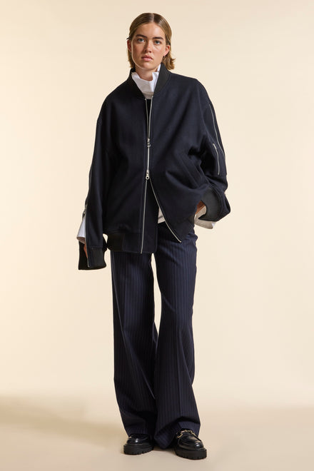 Navy Wool Zipster Bomber Jacket