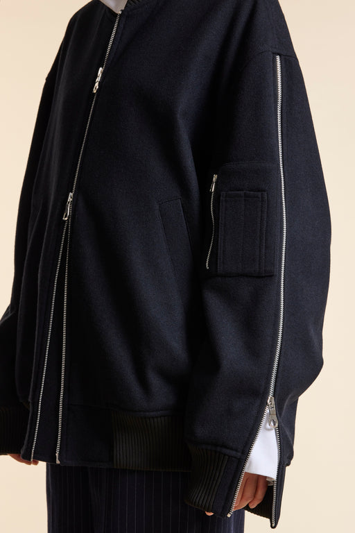 Navy Wool Zipster Bomber Jacket