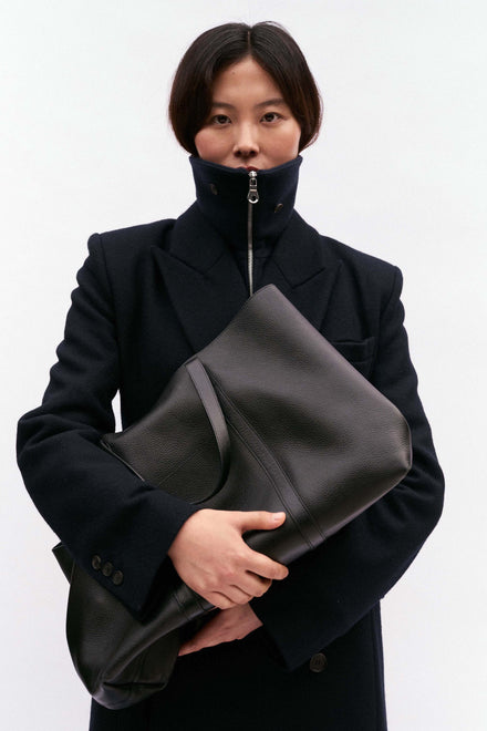 Black Wool Double Breasted Sculpted Coat