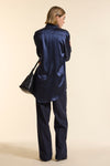 Navy Silk Oversized Tailored Shirt
