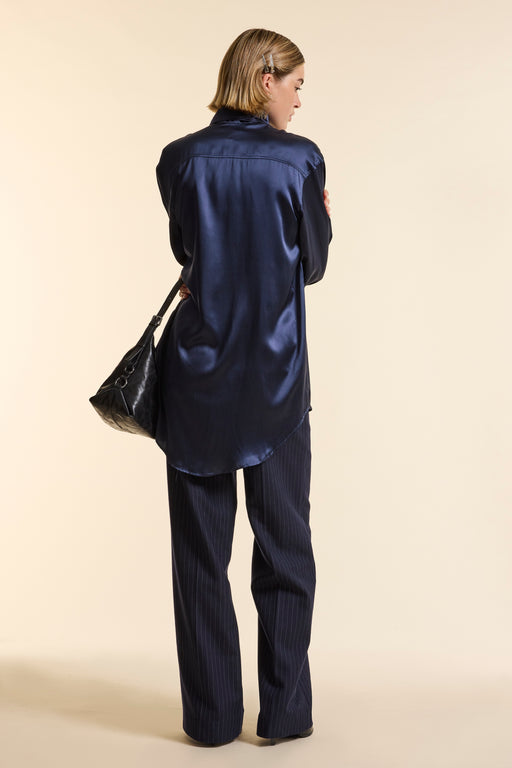 Navy Silk Oversized Tailored Shirt