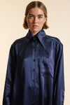 Navy Silk Oversized Tailored Shirt