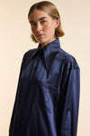 Navy Silk Oversized Tailored Shirt
