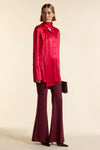 Red Silk Tie Neck Shirt