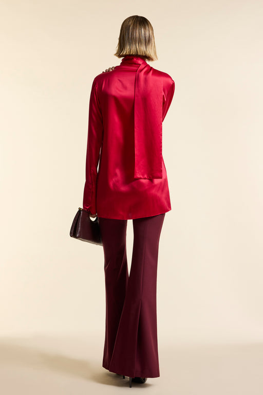 Red Silk Tie Neck Shirt
