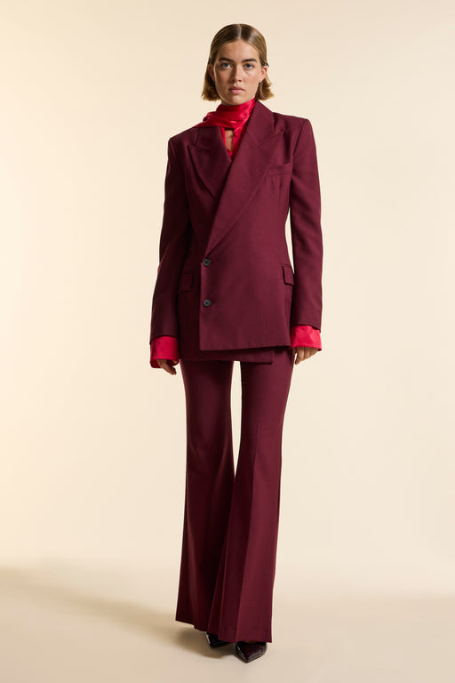 Burgundy Wool Fit & Flare Trouser