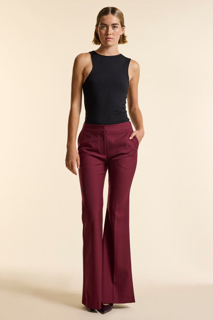 Burgundy Wool Fit & Flare Trouser