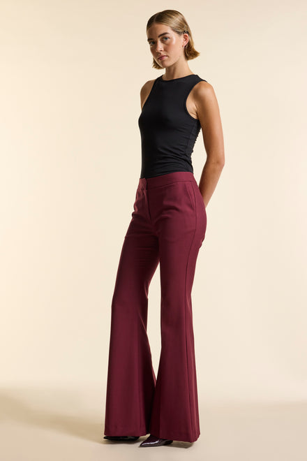 Burgundy Wool Fit & Flare Trouser