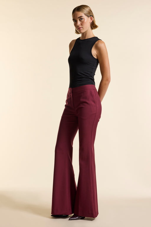 Burgundy Wool Fit & Flare Trouser